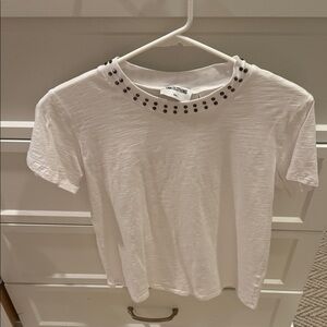 LNA Women's White Short Sleeve Studded Crewneck Tee